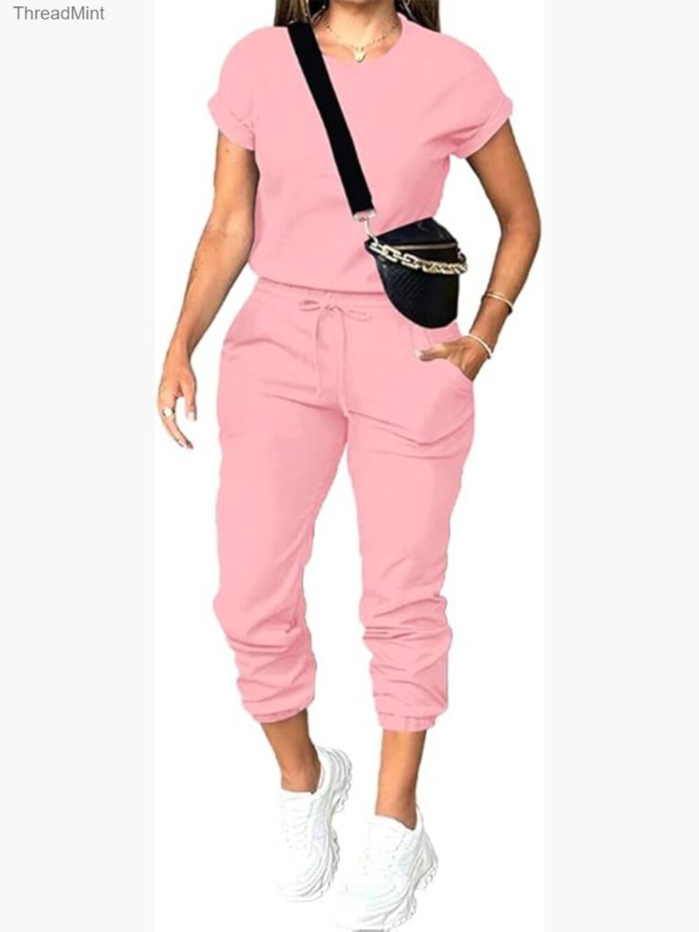 2 Piece Outfits Tracksuit Set Short Sleeve Top Jogger Pants with Pockets